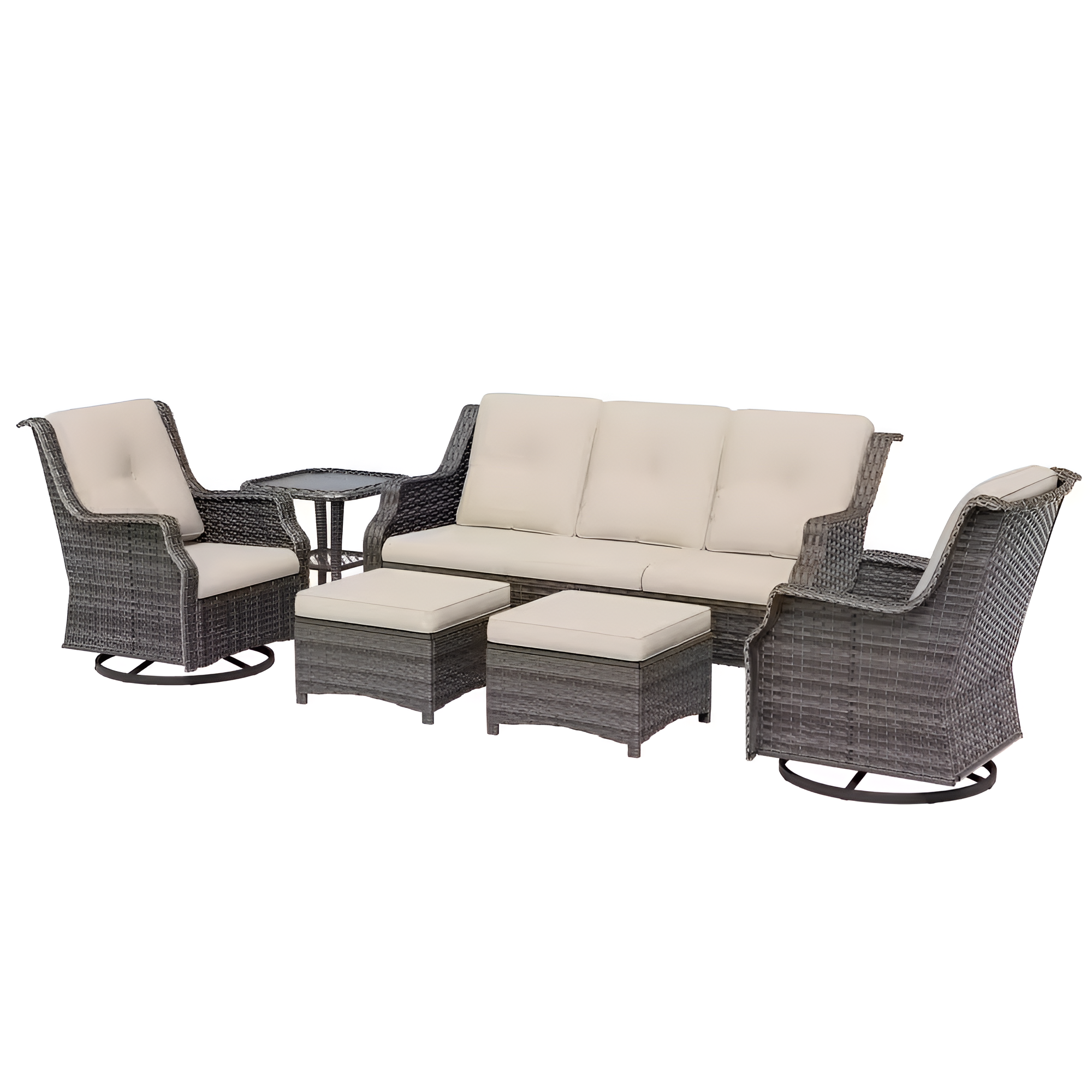 6-Pieces Wicker Outdoor Patio Furniture Set Rattan Chair Wicker Set with Beige Cushion