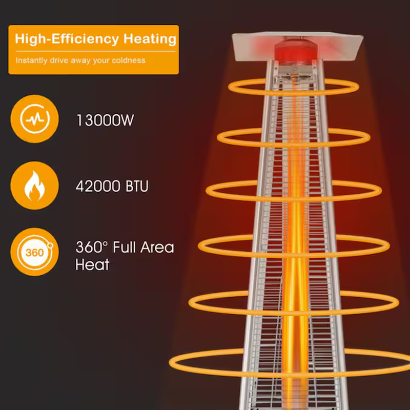 42000 -BTU Silver Stainless Steel Floorstanding Liquid Propane Patio Heater