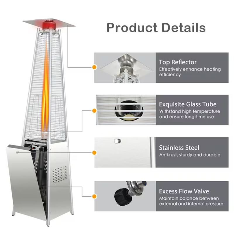 42000 -BTU Silver Stainless Steel Floorstanding Liquid Propane Patio Heater