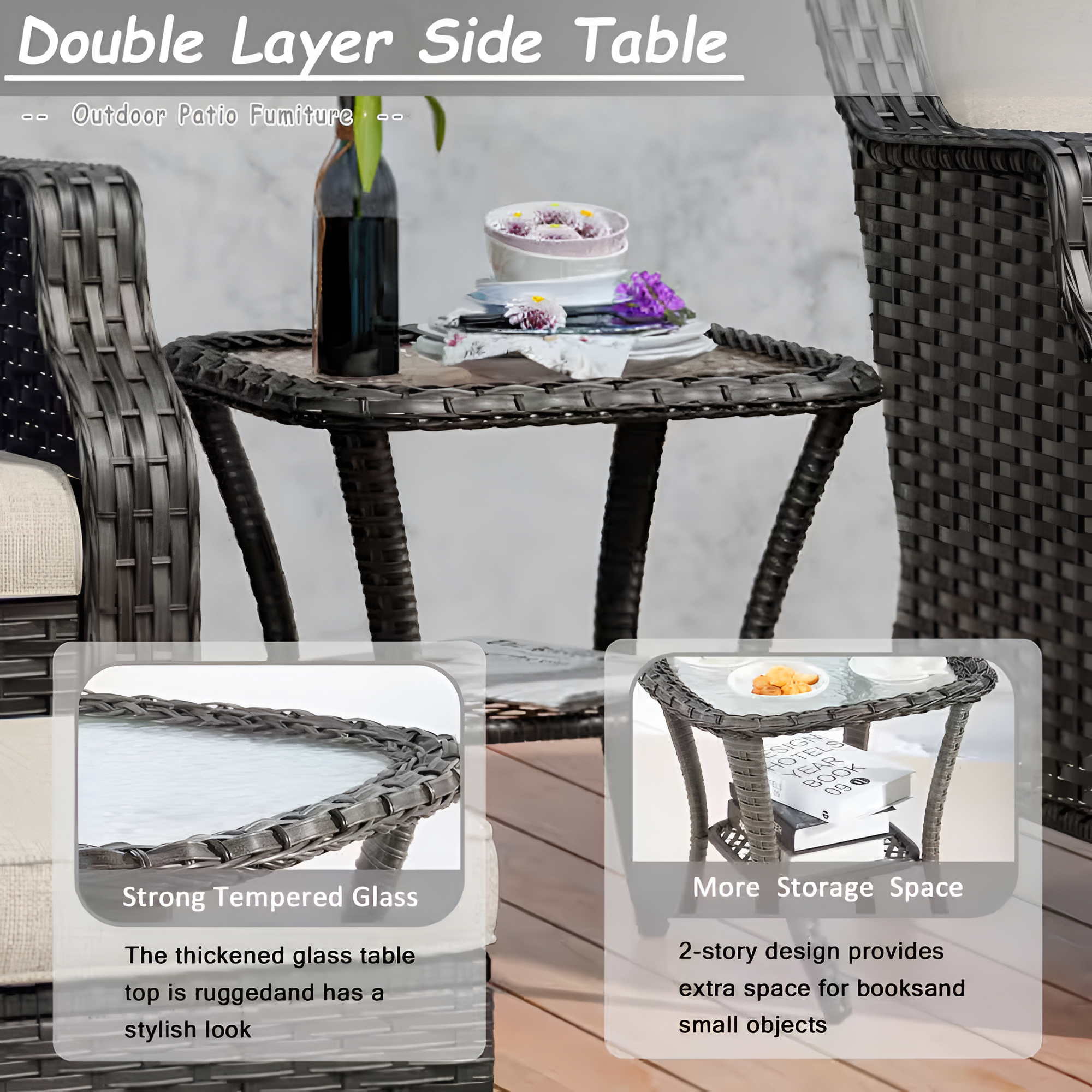 6-Pieces Wicker Outdoor Patio Furniture Set Rattan Chair Wicker Set with Beige Cushion