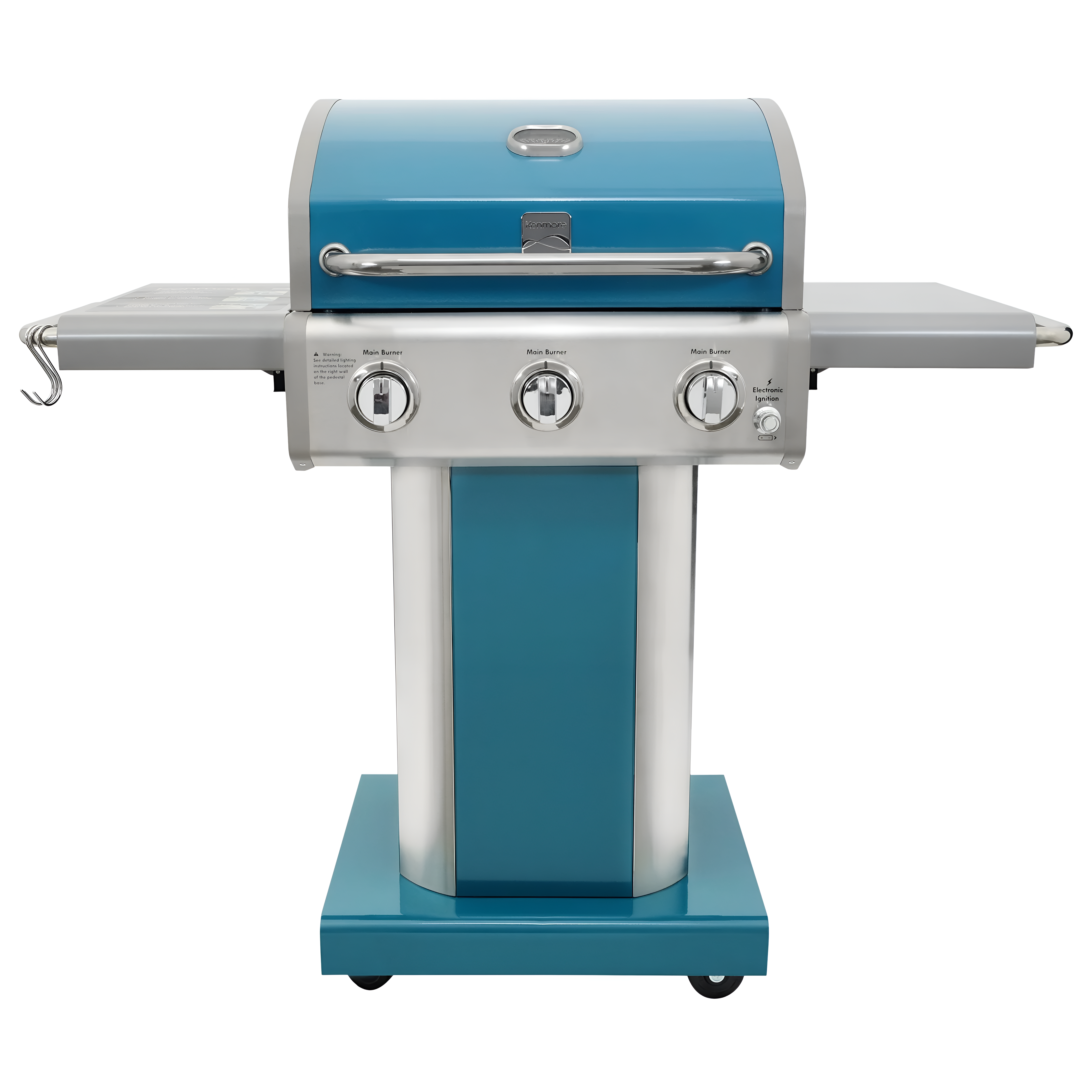 3-Burner Gas Grill, Outdoor BBQ Grill, Propane Grill with Foldable Side Tables, Teal Green