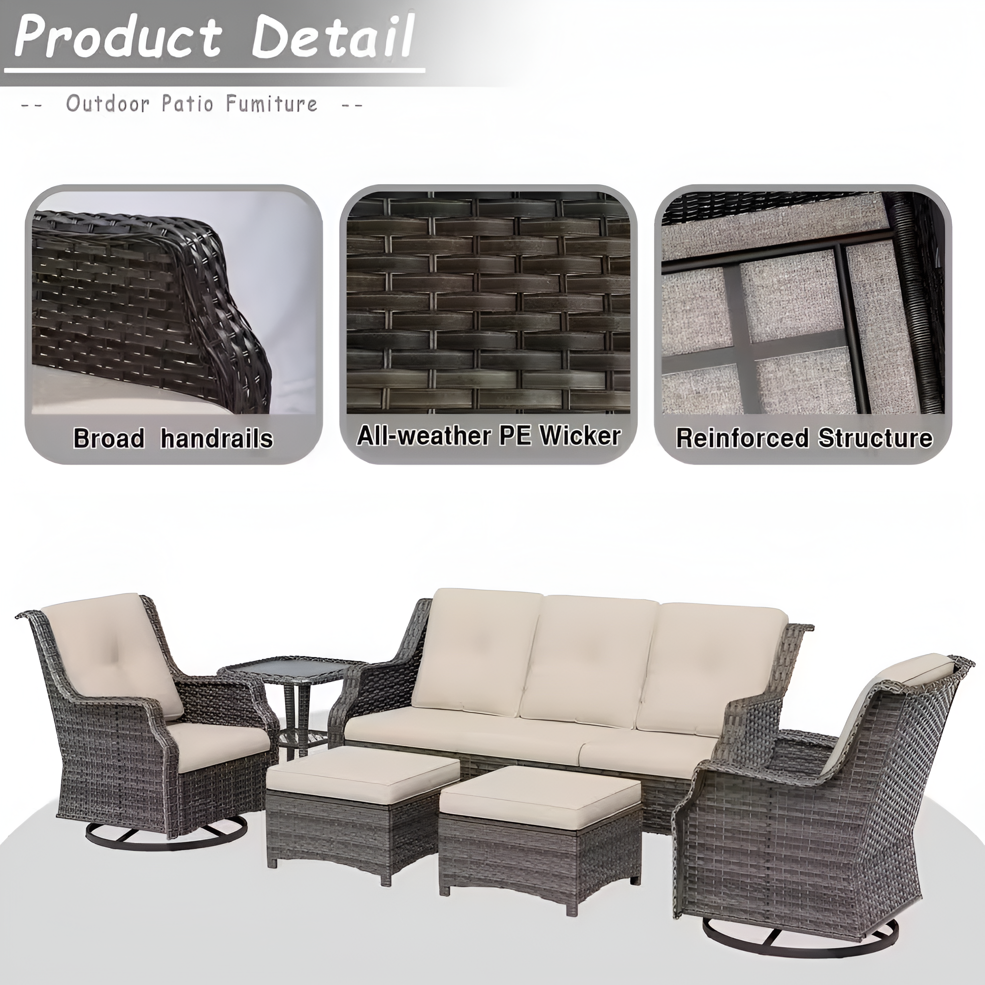 6-Pieces Wicker Outdoor Patio Furniture Set Rattan Chair Wicker Set with Beige Cushion