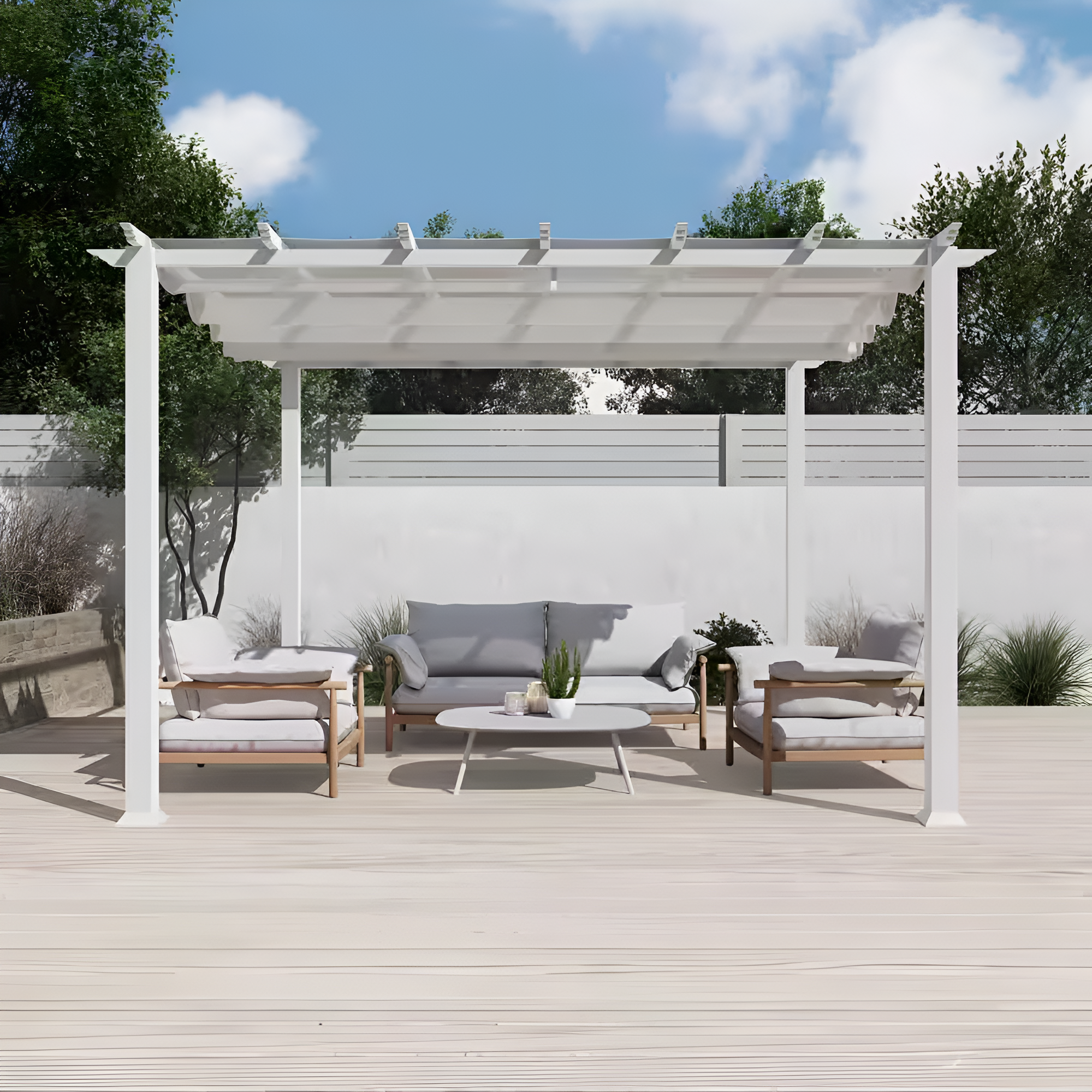 Florence 11 Ft. X 11 Ft. Aluminum Pergola in White Finish and White Canopy