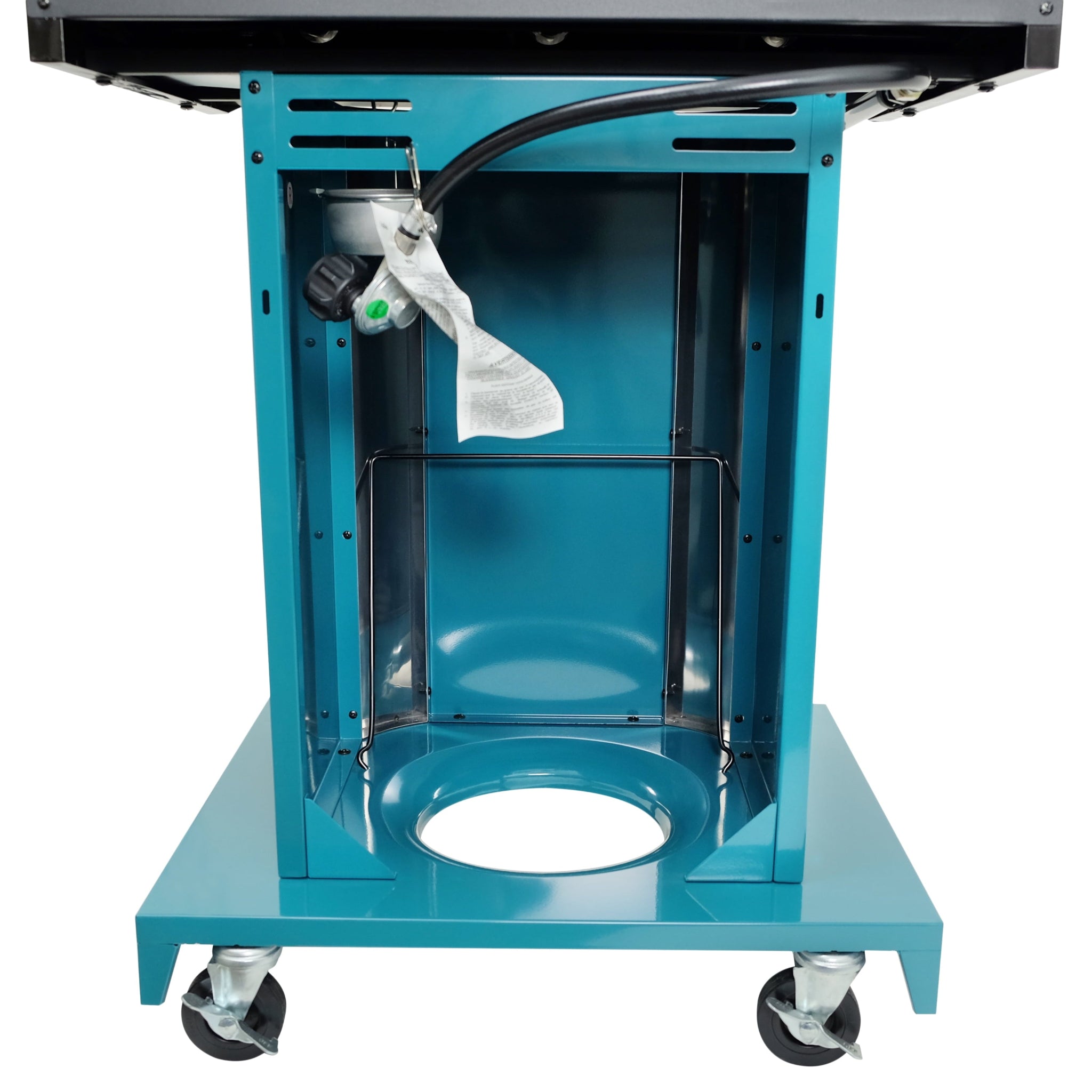 3-Burner Gas Grill, Outdoor BBQ Grill, Propane Grill with Foldable Side Tables, Teal Green