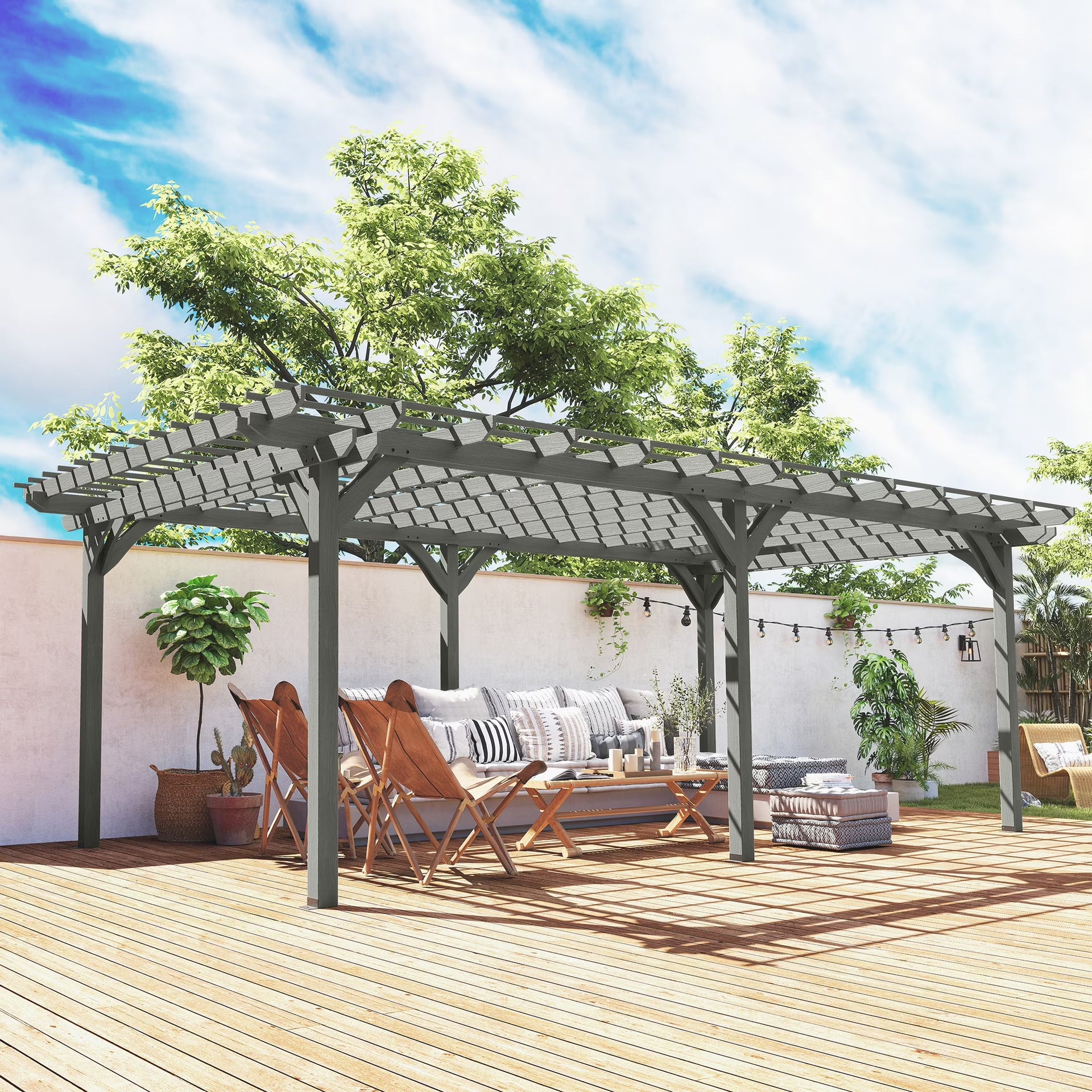 wooden trellis gazebo 12' X 20' Wooden Pergola Grape Trellis, Outdoor Gazebo for Garden, Pat