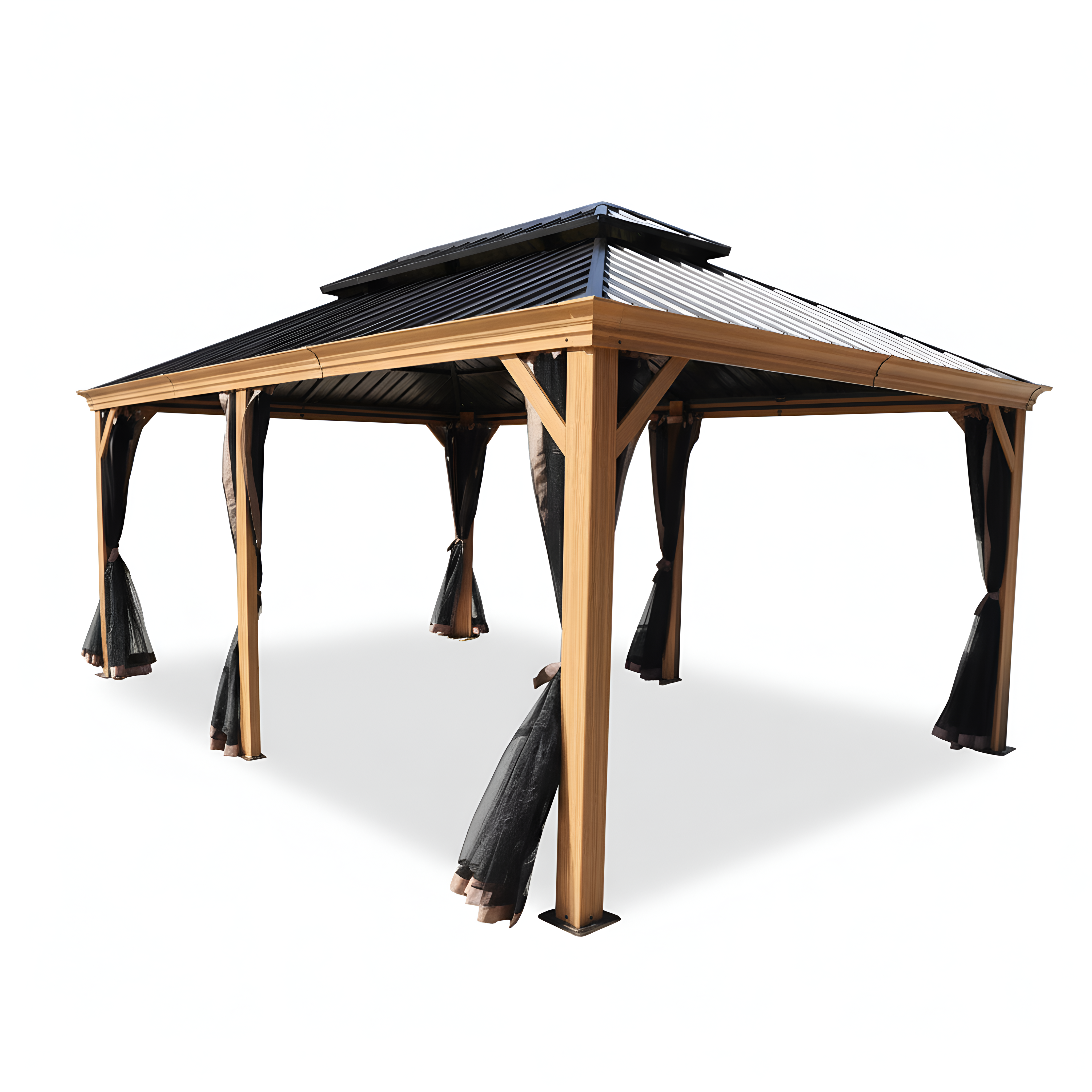 Apollo 12 Ft. X 18 Ft. Wood like Aluminum Hardtop Gazebo with Galvanized Steel Roof and Mosquito Net